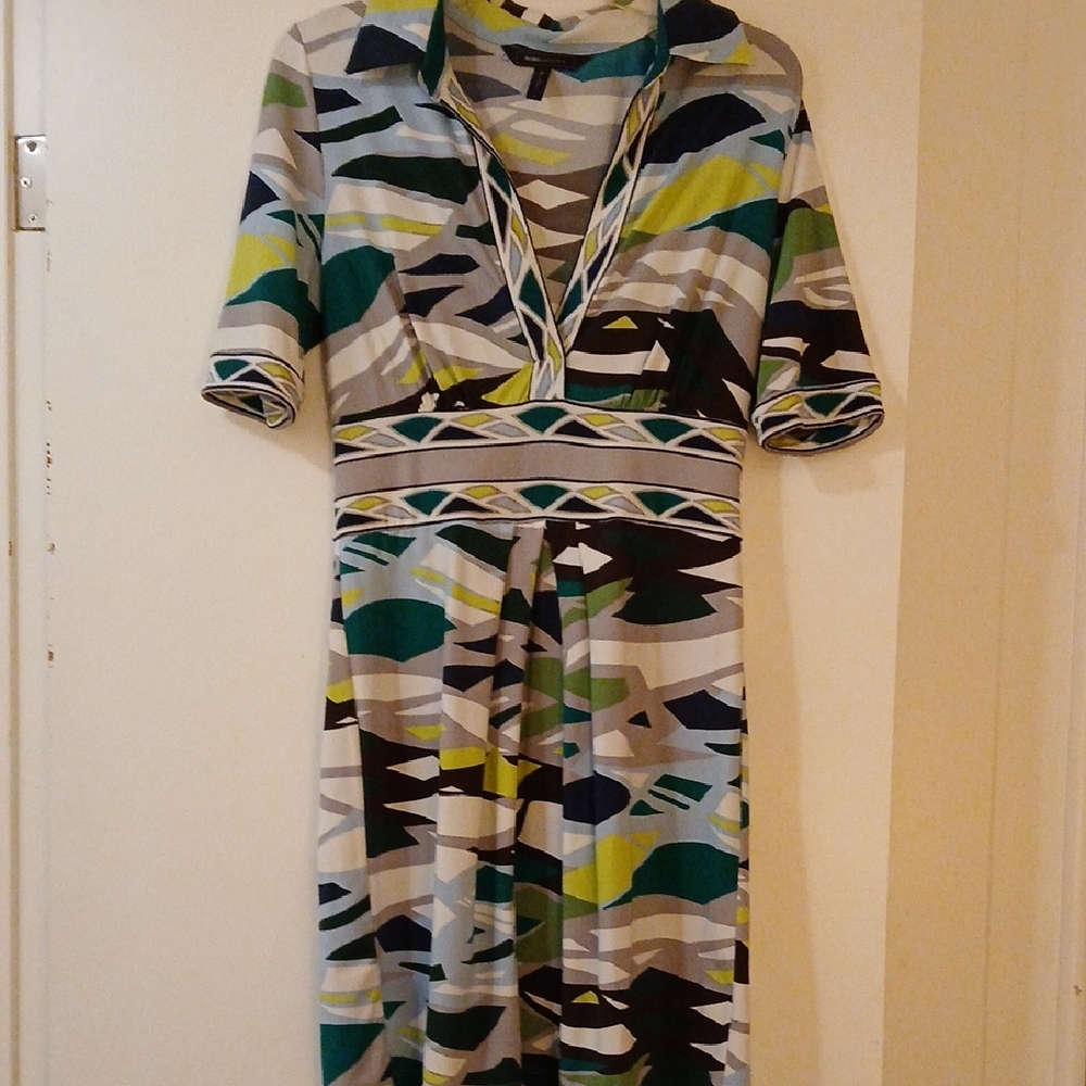 BCBGMaxAzria Green and Blue Patterned Midi Dress